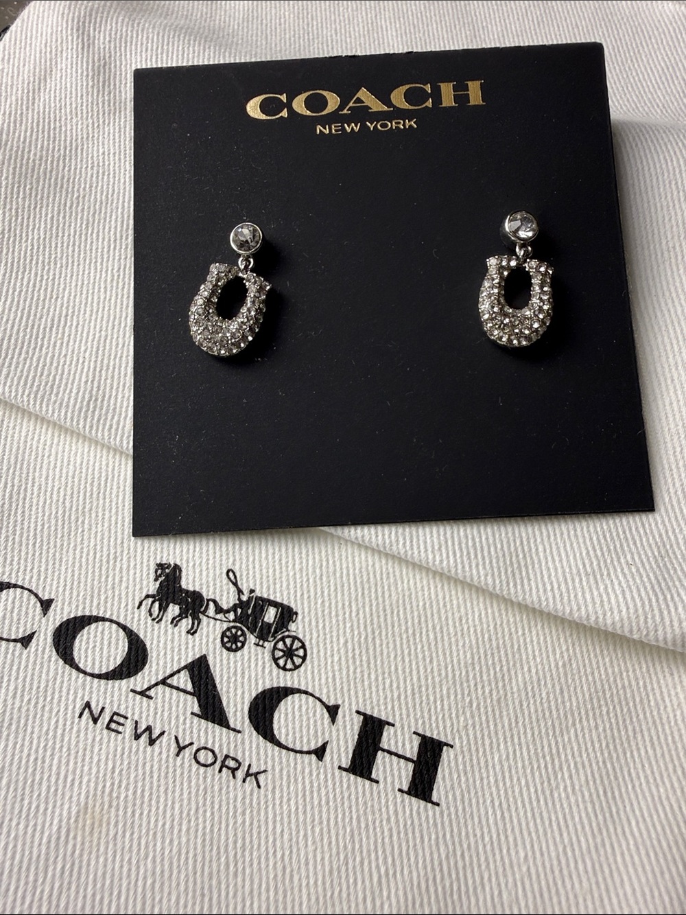 Coach Silver Crystal Horseshoe Drop Earrings - Picture 4 of 4